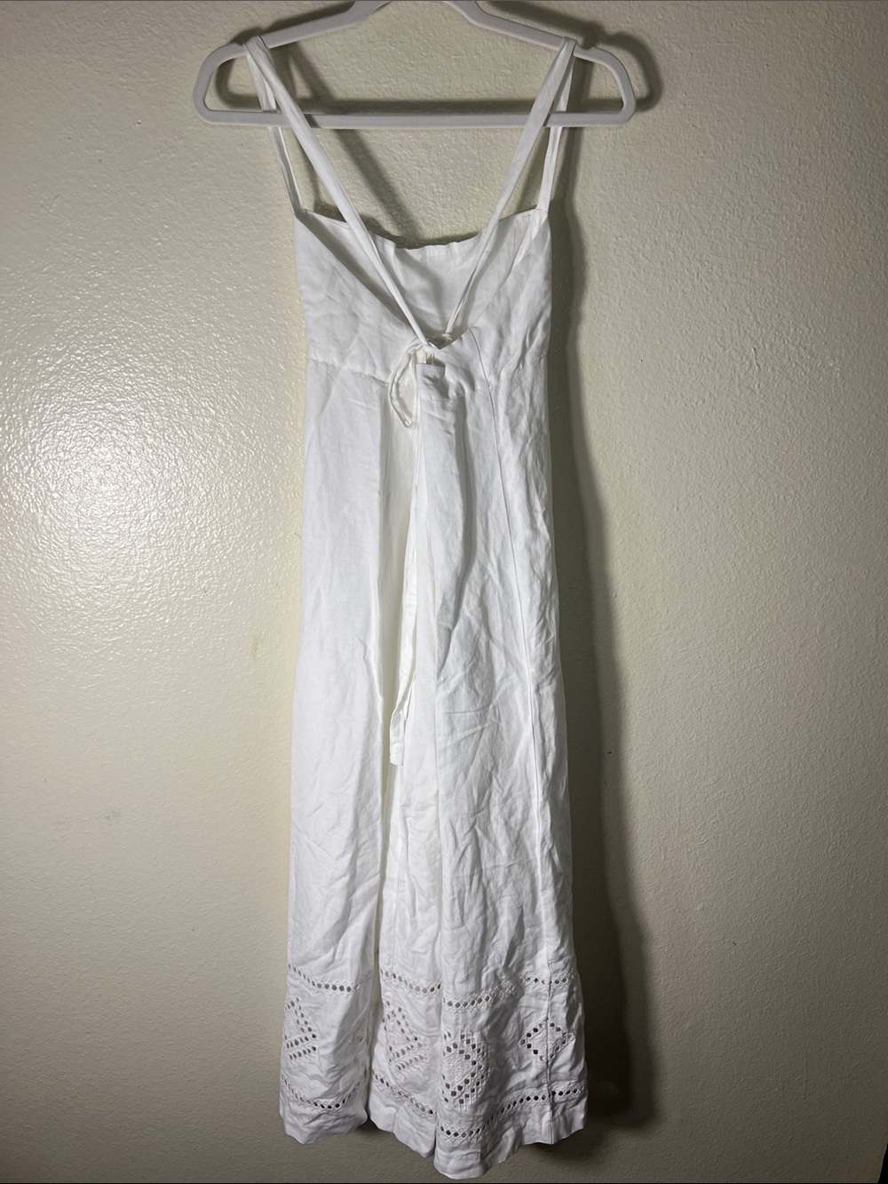 Madewell White Eyelet-Hem Spaghetti-Strap Midi Dress linen blend size 12 - Picture 4 of 10